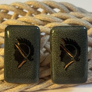 VTG HUGE cufflinks knight Enamel Roman Centurion silhouette 14 kt Evan Eames Era